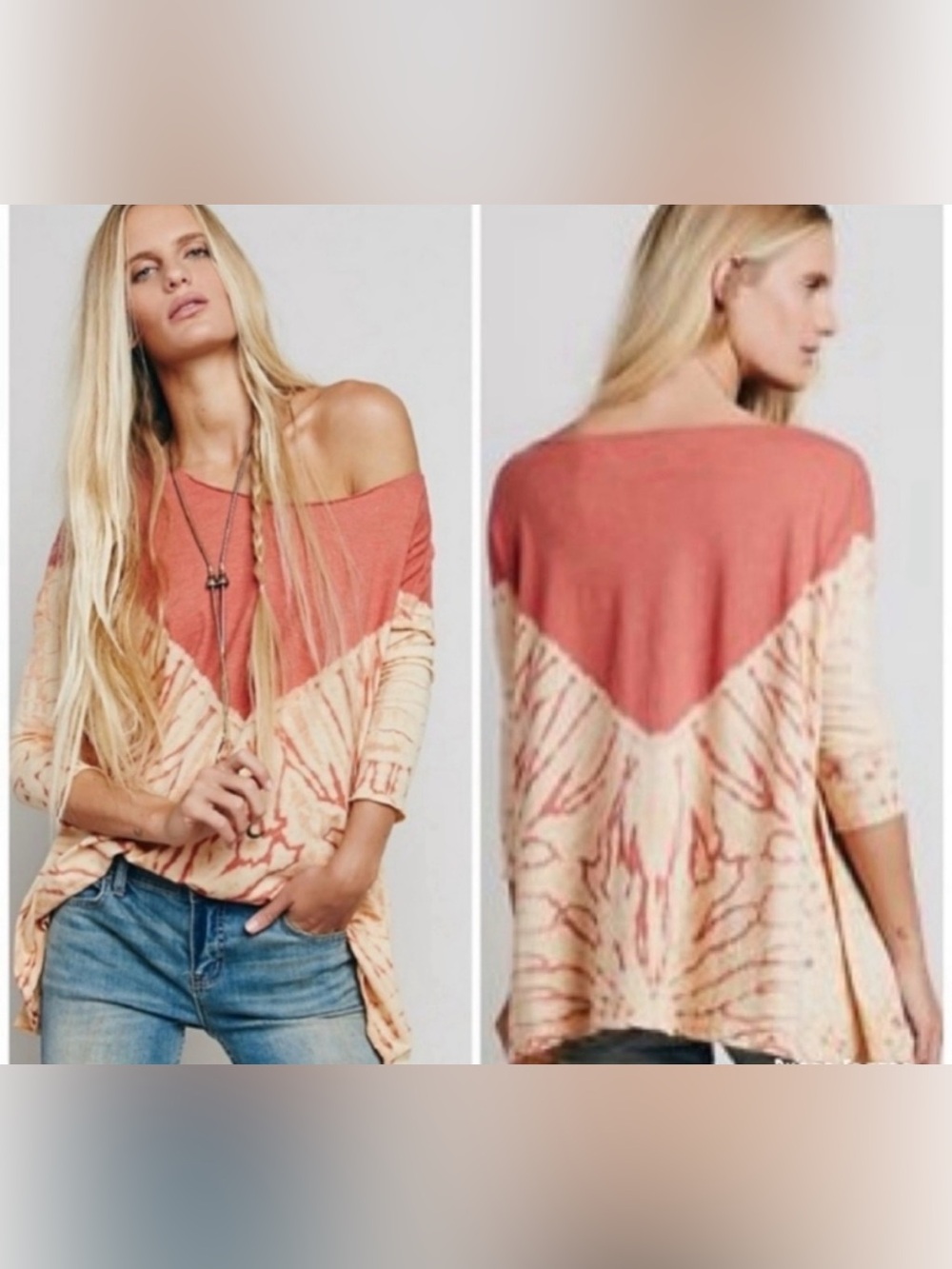 We the Free by Free People Coastal Tie Dye Asymmetrical Swing Tee - Orange Cream
